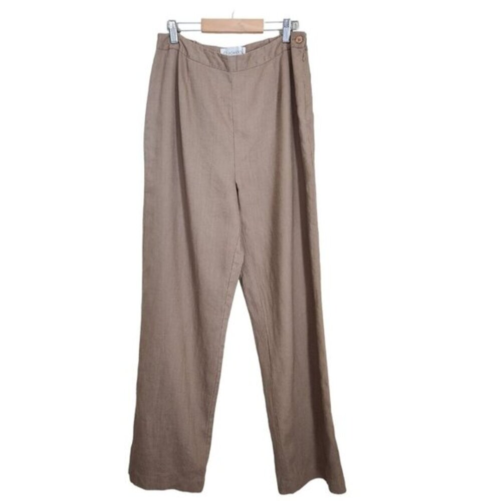 Chadwicks Wide Leg‎ Trousers Pants Womens 12 Beige 100% Linen Elastic Zipper